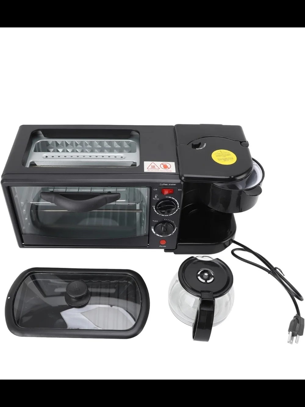 3-in-1 Breakfast Station with Coffee Maker, 4-Slice Toaster Oven, Non-Stick Grid